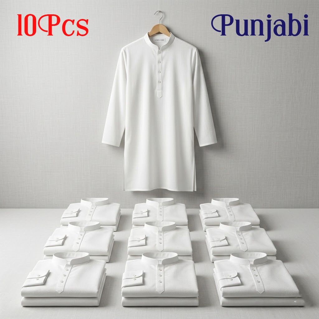 10 Pcs White Solid Punjabi Combo Code : 13054